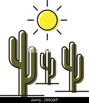 Cactus and sun vector icon isolated on white background Stock Vector