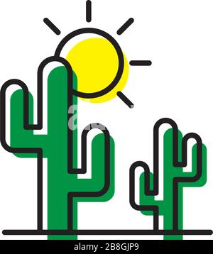 Cactus and sun vector icon isolated on white background Stock Vector