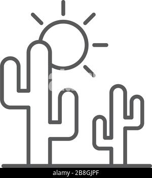 Cactus and sun vector icon isolated on white background Stock Vector
