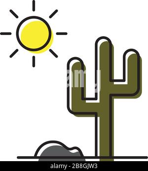 Cactus and sun vector icon isolated on white background Stock Vector