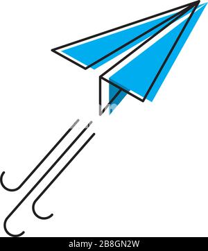 Paper plane line icon. Flat origami airplane isolated on white background. Vector illustration. Message, letter, mail symbol. Start up and launch, inv Stock Vector