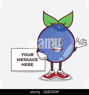 An illustration of Blueberry Fruit cartoon mascot character with whiteboard Stock Photo