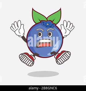 An illustration of Blueberry Fruit cartoon mascot character with shocking gesture Stock Photo