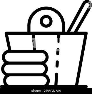 Bath bucket and stones icon, outline style Stock Vector