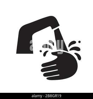 The wash hands silhouette icon is black on a white isolated background. Vector image Stock Vector