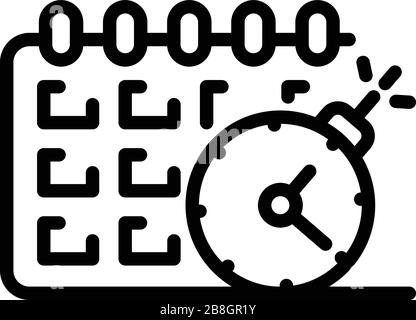 Calendar and clock icon, outline style Stock Vector