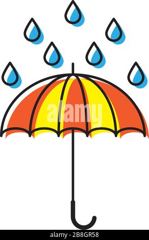 Umbrella and rain icon vector flat design isolated on white background Stock Vector