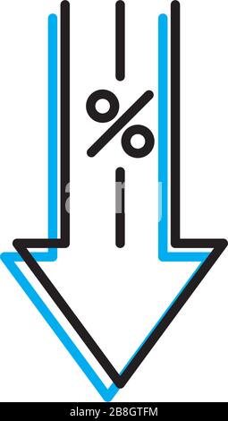Percentage arrow down vector icon isolated on white background Stock Vector