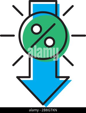 Percentage arrow down vector icon isolated on white background Stock Vector