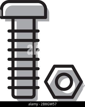 Nut and bolt vector icon isolated on white background Stock Vector
