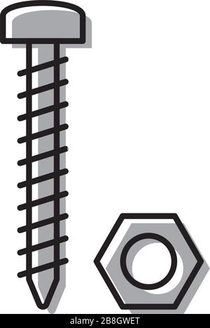 Nut and bolt vector icon isolated on white background Stock Vector