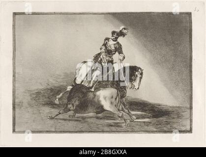 Goya - Carlos V. lanceando un toro en la plaza de Valladolid (Charles V Spearing a Bull in the Ring at Valladolid). Stock Photo