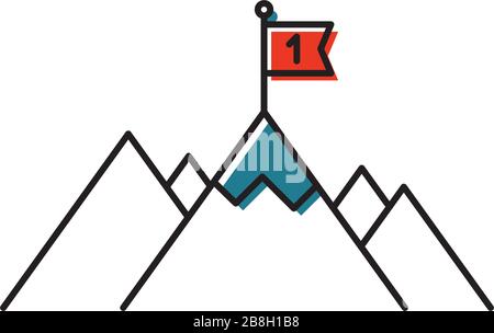 Flag on mountain top vector icon isolated on white background Stock Vector