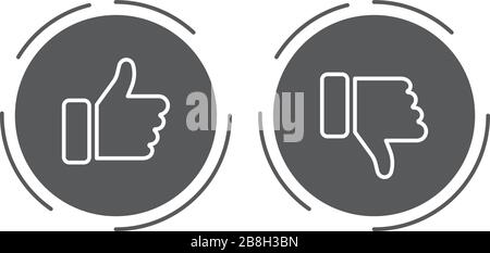 Thumbs up and thumbs down vector icon, isolated on white background Stock Vector