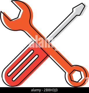 Wrench and screwdriver vector icon, isolated on white background Stock Vector