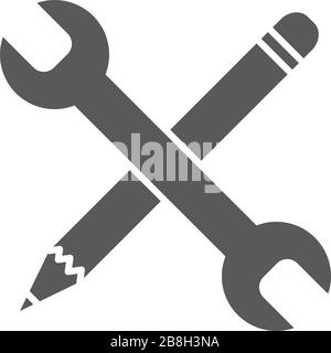 Wrench and pencil vector icon concept, isolated on white background Stock Vector