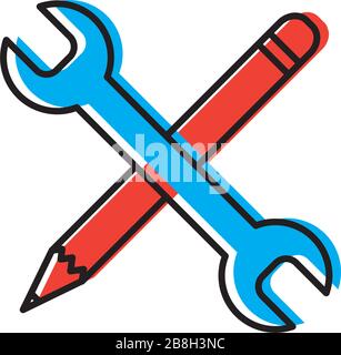 Wrench and pencil vector icon concept, isolated on white background Stock Vector