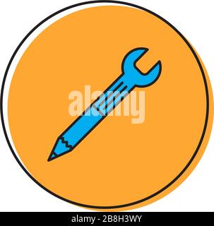 Wrench and pencil vector icon concept, isolated on white background Stock Vector