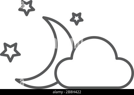 Clouds moon stars vector icon, isolated on white background Stock Vector