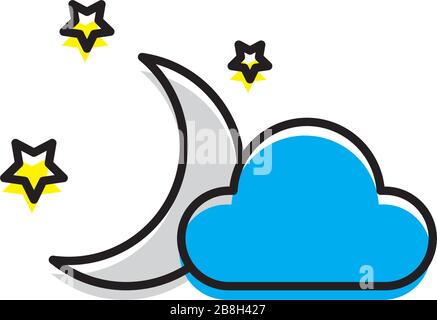 Clouds moon stars vector icon, isolated on white background Stock Vector