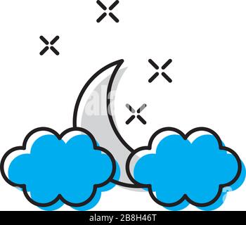 Clouds moon stars vector icon, isolated on white background Stock Vector