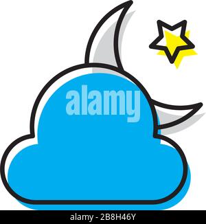 Clouds moon stars vector icon, isolated on white background Stock Vector