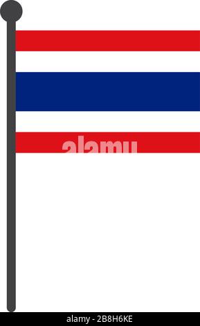 simple flat thailand flag vector illustration with flagpole isolated on white background Stock Vector