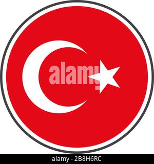 Circle turkey flag with grey border vector illustration isolated on white on vector isolated on white background Stock Vector