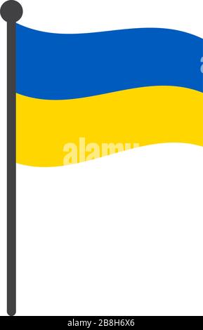 wavy ukraine flag vector illustration with flagpole isolated on white Stock Vector