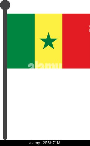 simple flat senegal flag vector illustration with flagpole isolated on white background Stock Vector