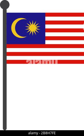 simple flat malaysia flag vector illustration with flagpole isolated on white background Stock Vector