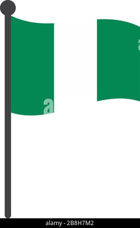wavy nigeria flag vector illustration with flagpole isolated on white Stock Vector