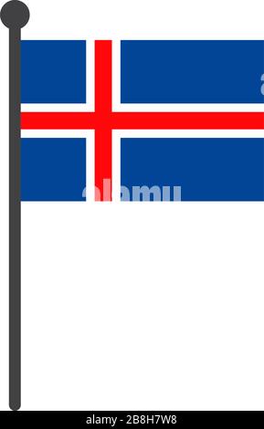 simple flat iceland flag vector illustration with flagpole isolated on white background Stock Vector