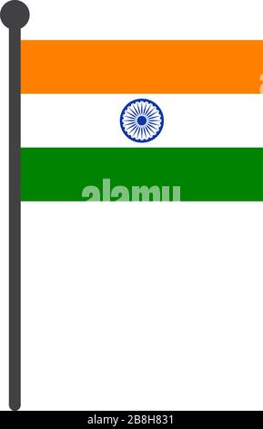 simple flat india flag vector illustration with flagpole isolated on white background Stock Vector