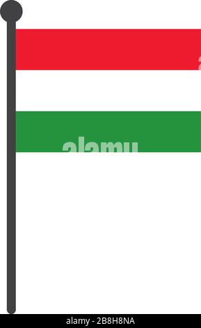 simple flat hungary flag vector illustration with flagpole isolated on white background Stock Vector