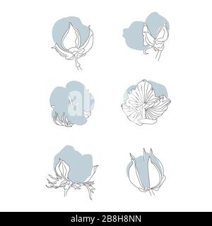 Collection of Light Blue Cotton Buds Vector Line Drawing on White Stock Vector