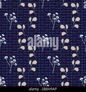 plants on dark indigo seamless vector pattern Stock Vector