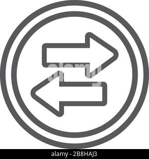 two arrows or transfer arrows. linear style sign for mobile concept and web design. Left right arrows simple line vector icon. Symbol, logo illustrati Stock Vector
