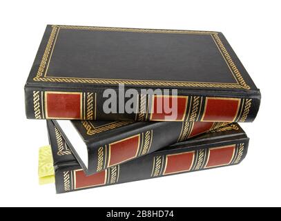 The new books in leather cover with bookmark isolated on white background with clipping path. High Quality Stock Photo