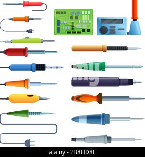 Soldering iron icons set. Cartoon set of soldering iron vector icons for web design Stock Vector