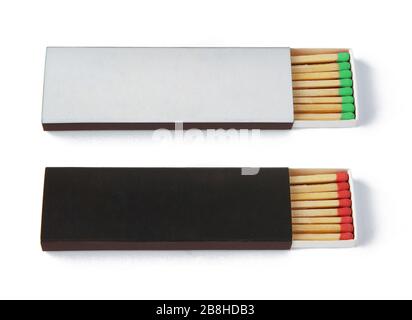 A black & white matchboxes for fireplace or sigares isolated on a white background with clipping path & soft shadow. High Quality Stock Photo