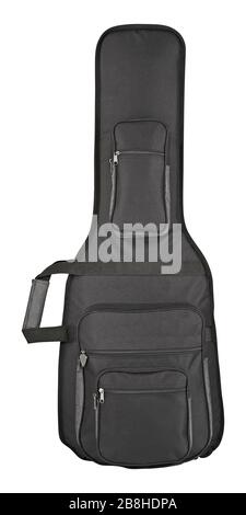 Black blank classical guitar case isolated on white background with clipping path. With details in highlights & shadows. Front view. High Quality XXL! Stock Photo