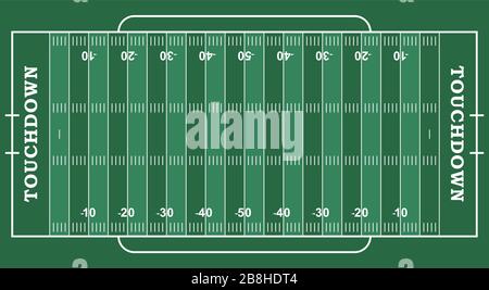 American football field with marking. Football field in top view with white markup Stock Vector
