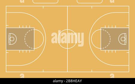 Basketball court with wooden floor. View from above and perspective, isometric view. Stock Vector