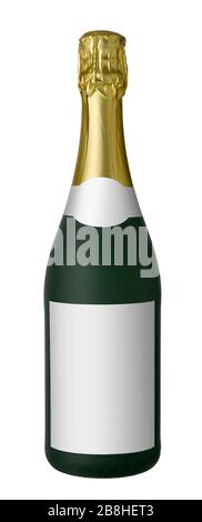 Champagne bottle isolated on white background with clipping path. There is free space on label for logo or text. Stock Photo