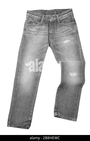 Gray jeans trouser isolated on white background with clipping path. Stock Photo