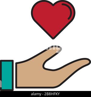 Hand holding heart, trust business vector icon symbol, isolated on white background Stock Vector