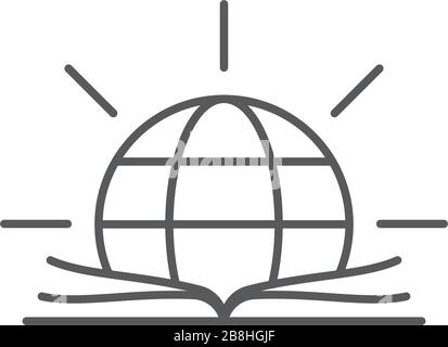 open book with globe vector icon, isolated on white background Stock Vector