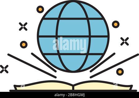 open book with globe vector icon, isolated on white background Stock Vector