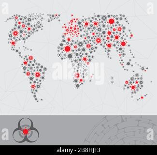 Vector world map made of virus shape silhouettes Stock Vector